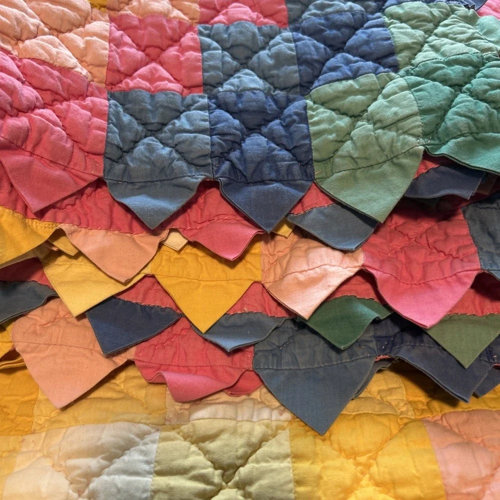 Prarie Point Rainbow Quilt Handmade Patchwork Stair Step 70